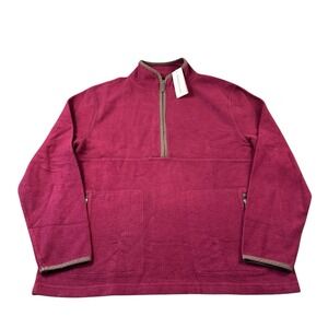 Woolovers Mens Half Zip Organic Cotton Fleece Pullover Red XL J80A NWT